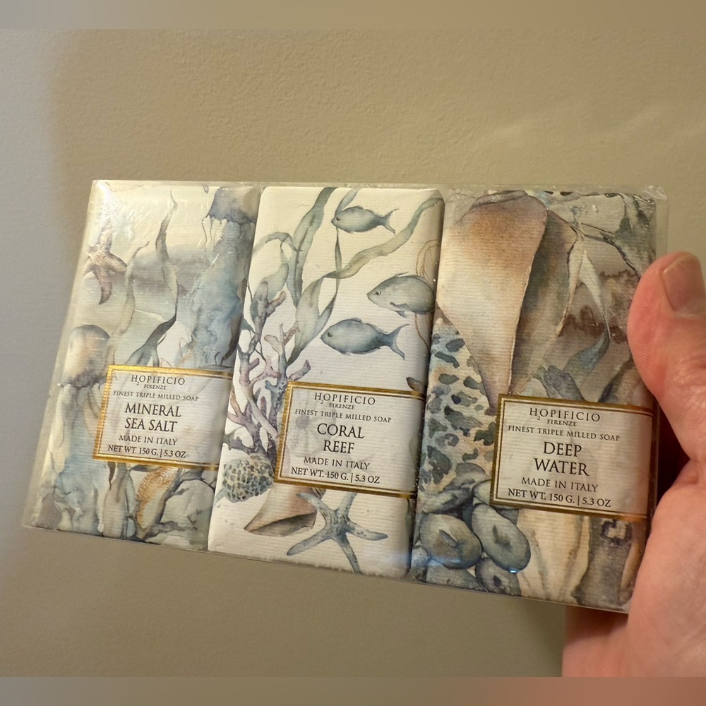 HOPIFICIO Firenze Luxury Bar Soap Sea Salt Coral Reef Deep Water 3 Bars Italy